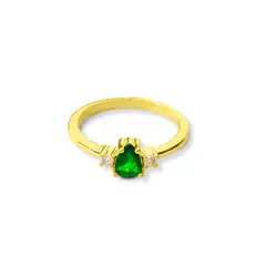 ANDREA COGGIOLA JOYAS - Anillo Gota Circón Verde Solitario Enchapado Oro 18K.-