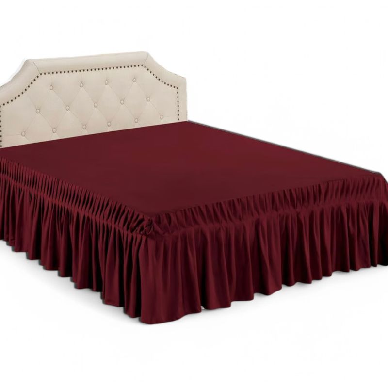 GENERICO - Faldón De 2 Plazas Para Cama Elasticados Unicolor Poliéster Burdeo