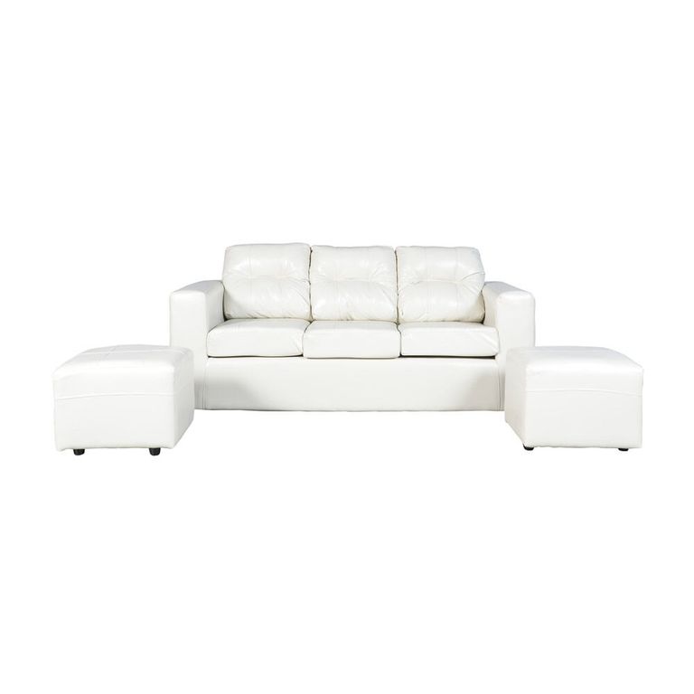 Sofa Nize 3 Cuerpos + 2 Pouf PU Beige