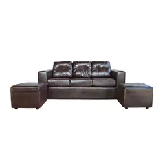 JDO & DESIGN - Sofá Nize 3 Cuerpos + 2 Pouf PU Café Moro