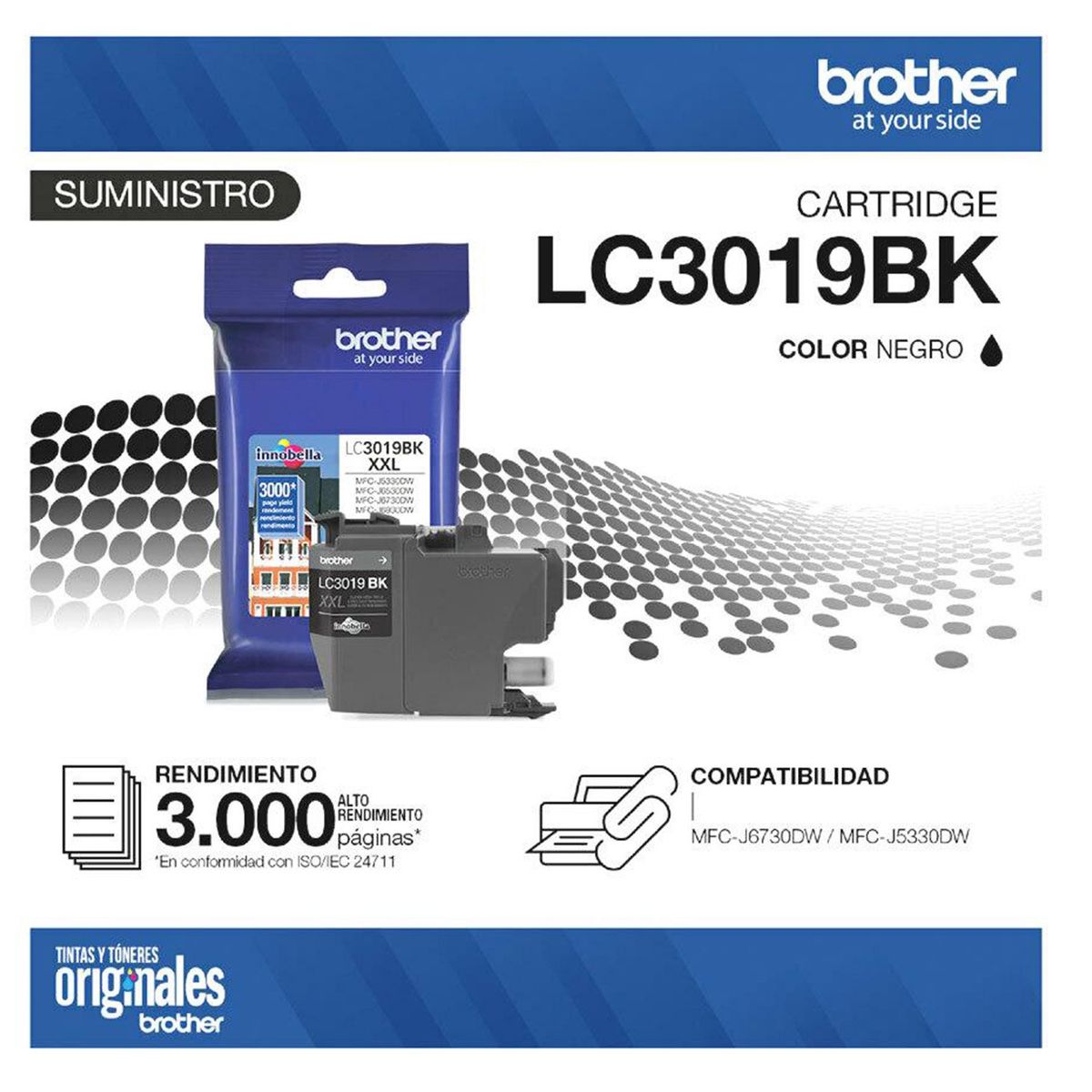 BROTHER - Cartucho Tinta Original LC3019BK  Alto rendimiento 3.000 pag