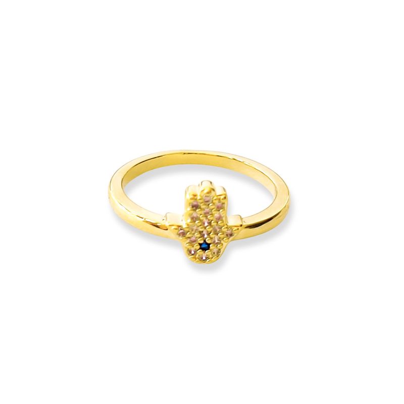 ANDREA COGGIOLA JOYAS - Anillo Mano De Fátima Circón Enchapado Oro 18K