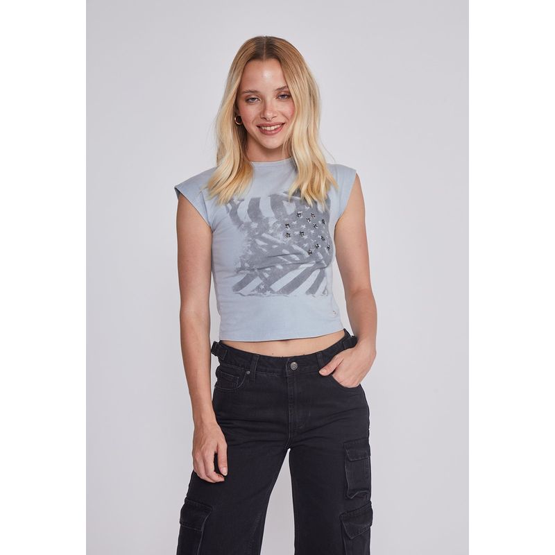 SIOUX - Polera Mujer Lavado Tachas Gris Sioux