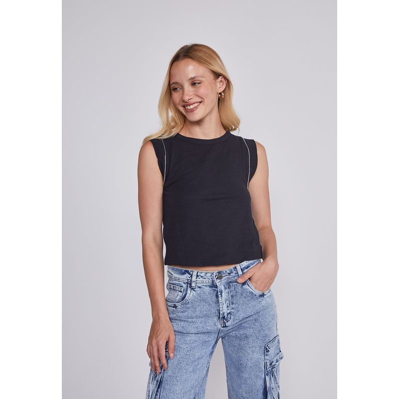 SIOUX - Polera Mujer Brillos Negro Sioux