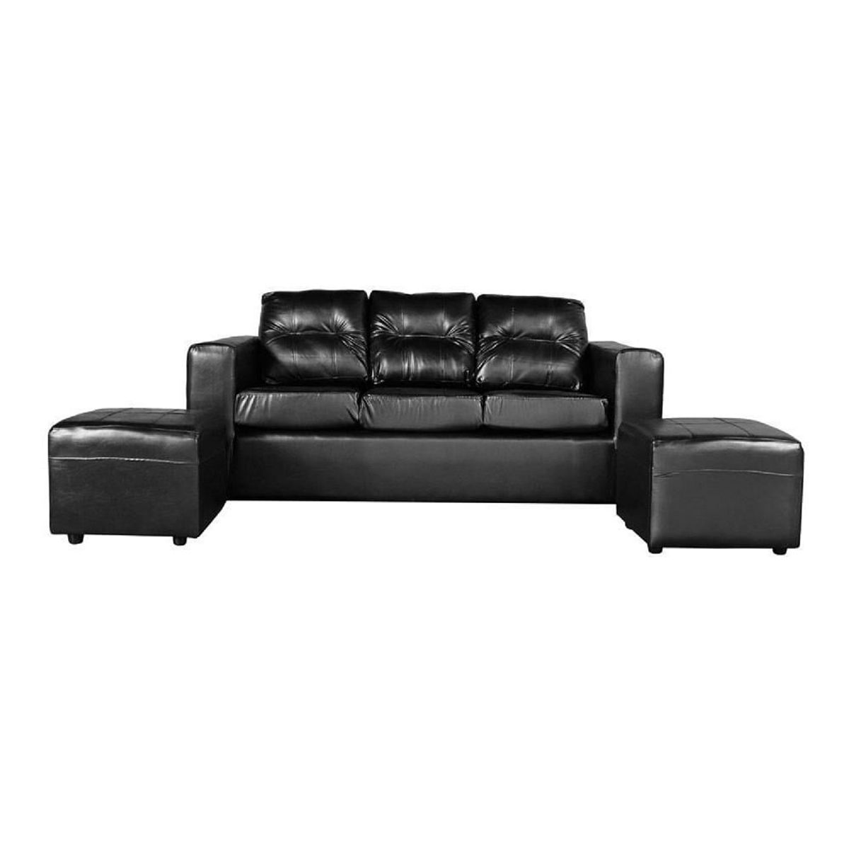 JDO & DESIGN - Sofá Nize 3 Cuerpos + 2 Pouf PU Negro