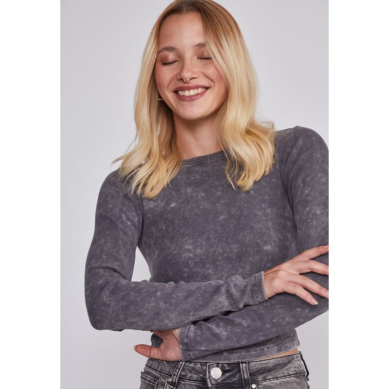 SIOUX - Polera Mujer Efecto Lavado Gris Sioux