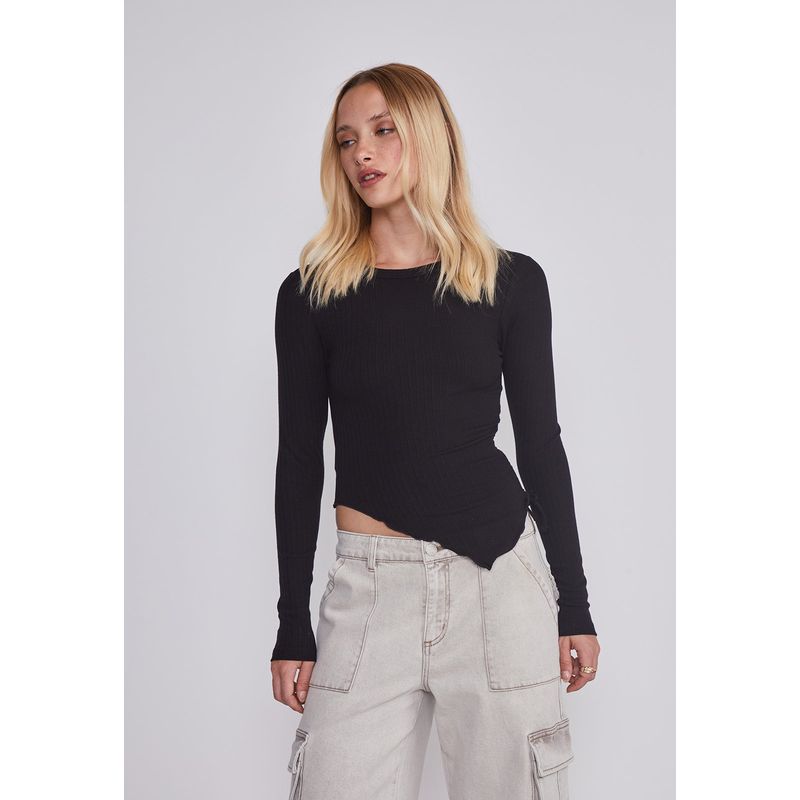 SIOUX - Polera Mujer Asimetrico Negro Sioux