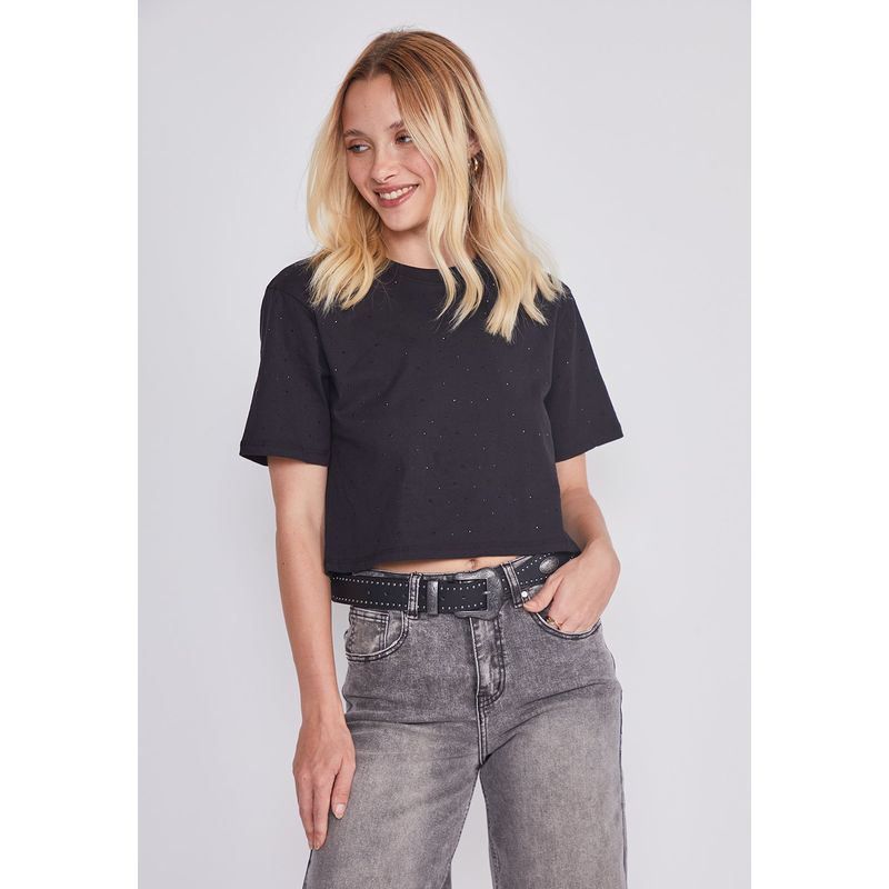 SIOUX - Polera Mujer Full Strass Negro Sioux