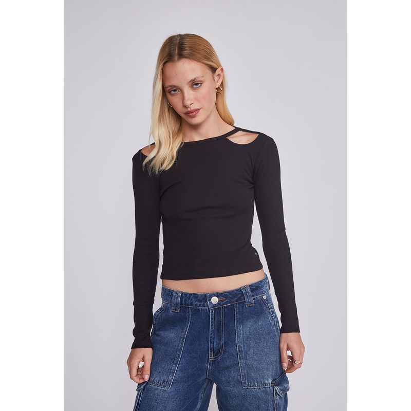 SIOUX - Polera Mujer Cut Out Negro Sioux