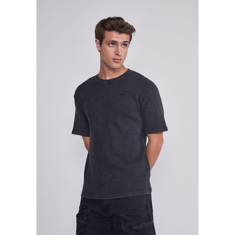 SIOUX - Polera Hombre Waffle Basica Negro Sioux