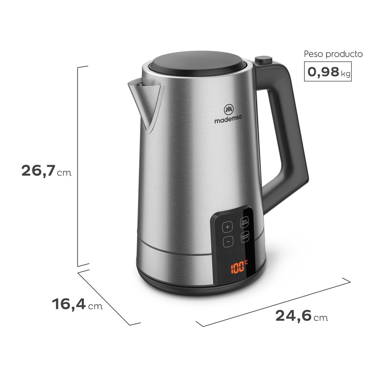 MADEMSA - Hervidor Eléctrico 2l Digital Y Control De Temperatura Mek50