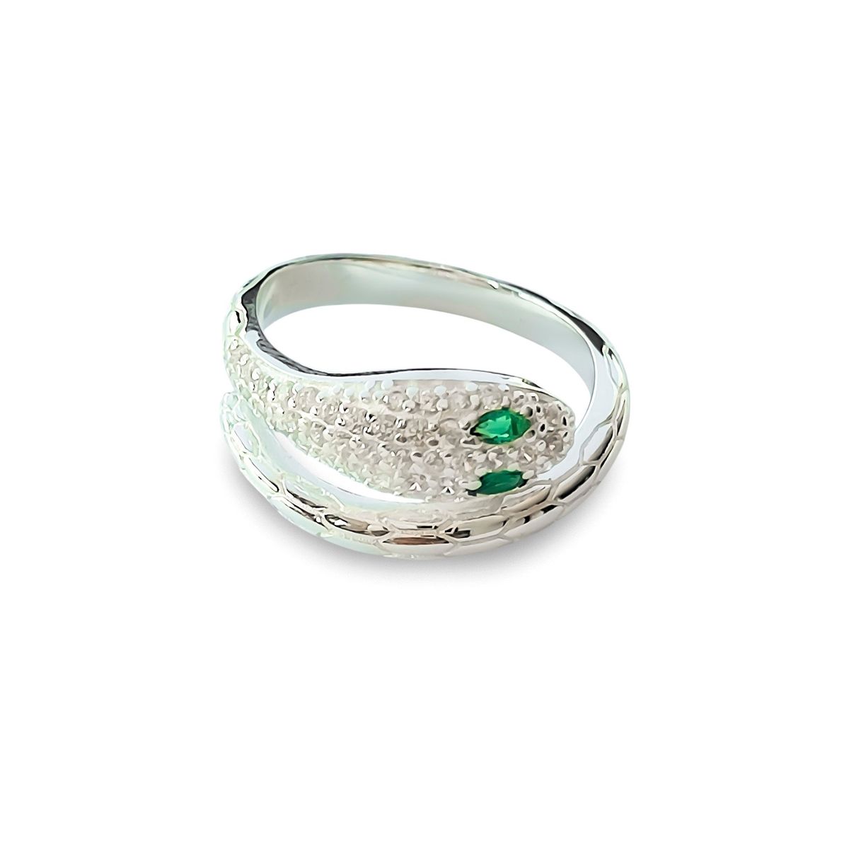 ANDREA COGGIOLA JOYAS - Anillo Serpiente Circón Blanco Verde Plata Fina 925