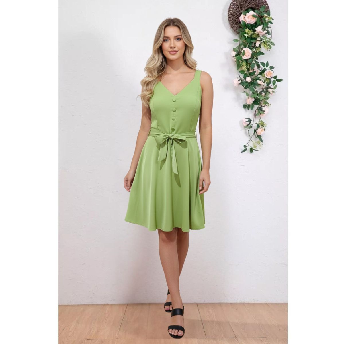 LIKE SHOP - Vestido Corto Mujer Verano Pabilos Con Cinturon 868