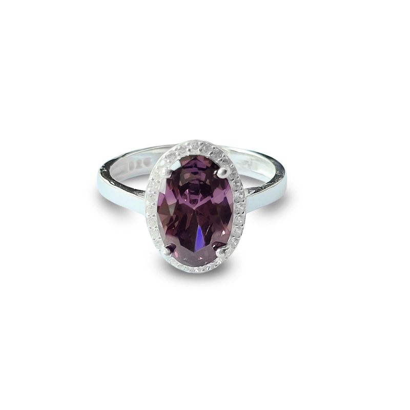 ANDREA COGGIOLA JOYAS - Anillo Lady Circón Morado Facetado Ovalado Plata Fina 925