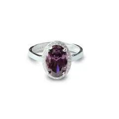 ANDREA COGGIOLA JOYAS - Anillo Lady Circón Morado Facetado Ovalado Plata Fina 925