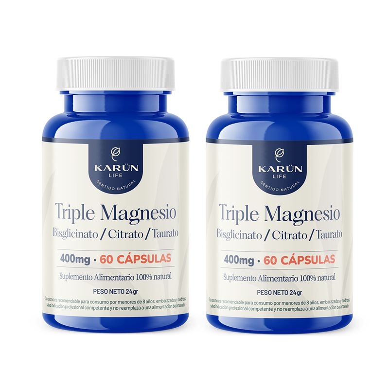 KARUNLIFE - Triple Magnesio - Bisglicinato Citrato y Taurato Pack 2 frascos 120 cap Karun Life