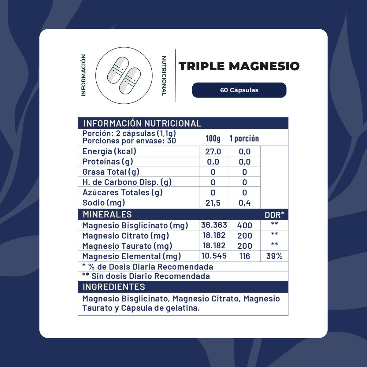 KARUNLIFE - Triple Magnesio - Bisglicinato Citrato y Taurato Pack 2 frascos 120 cap Karun Life