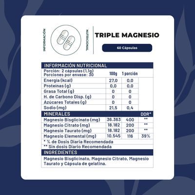 Imagen 2 del producto Triple Magnesio - Bisglicinato Citrato y Taurato Pack 2 frascos 120 cap Karun Life