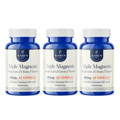 KARUNLIFE - Triple Magnesio - Bisglicinato Citrato y Taurato 400mg Pack x3 180 cap Karun Life