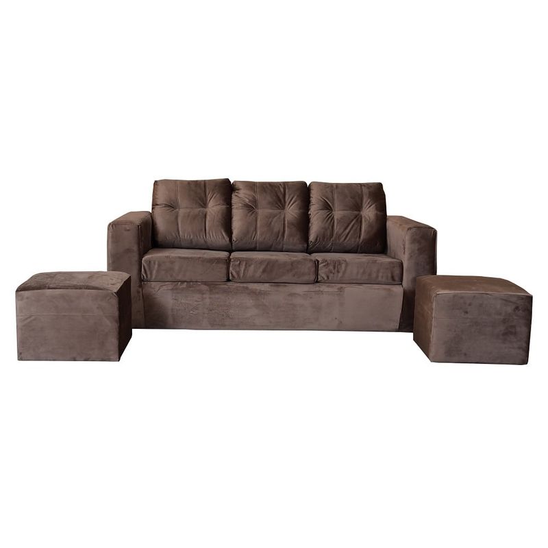 JDO & DESIGN - Sofá Nize 3 Cuerpos + 2 Pouf Felpa Café