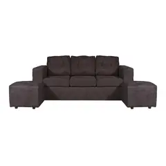 JDO & DESIGN - Sofá Nize 3 Cuerpos + 2 Pouf Felpa Negro
