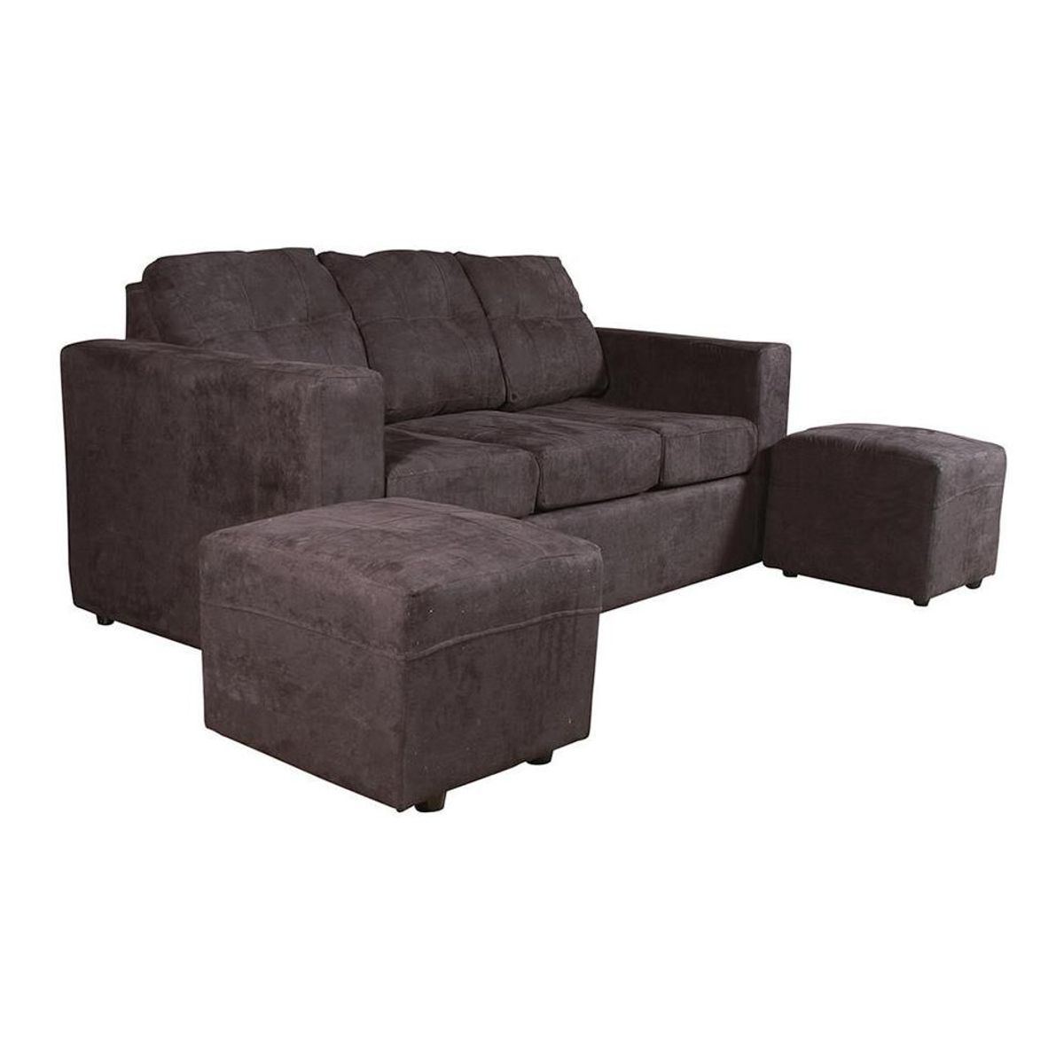 JDO & DESIGN - Sofá Nize 3 Cuerpos + 2 Pouf Felpa Negro