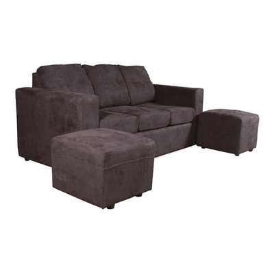 Imagen 2 del producto Sofá Nize 3 Cuerpos + 2 Pouf Felpa Negro