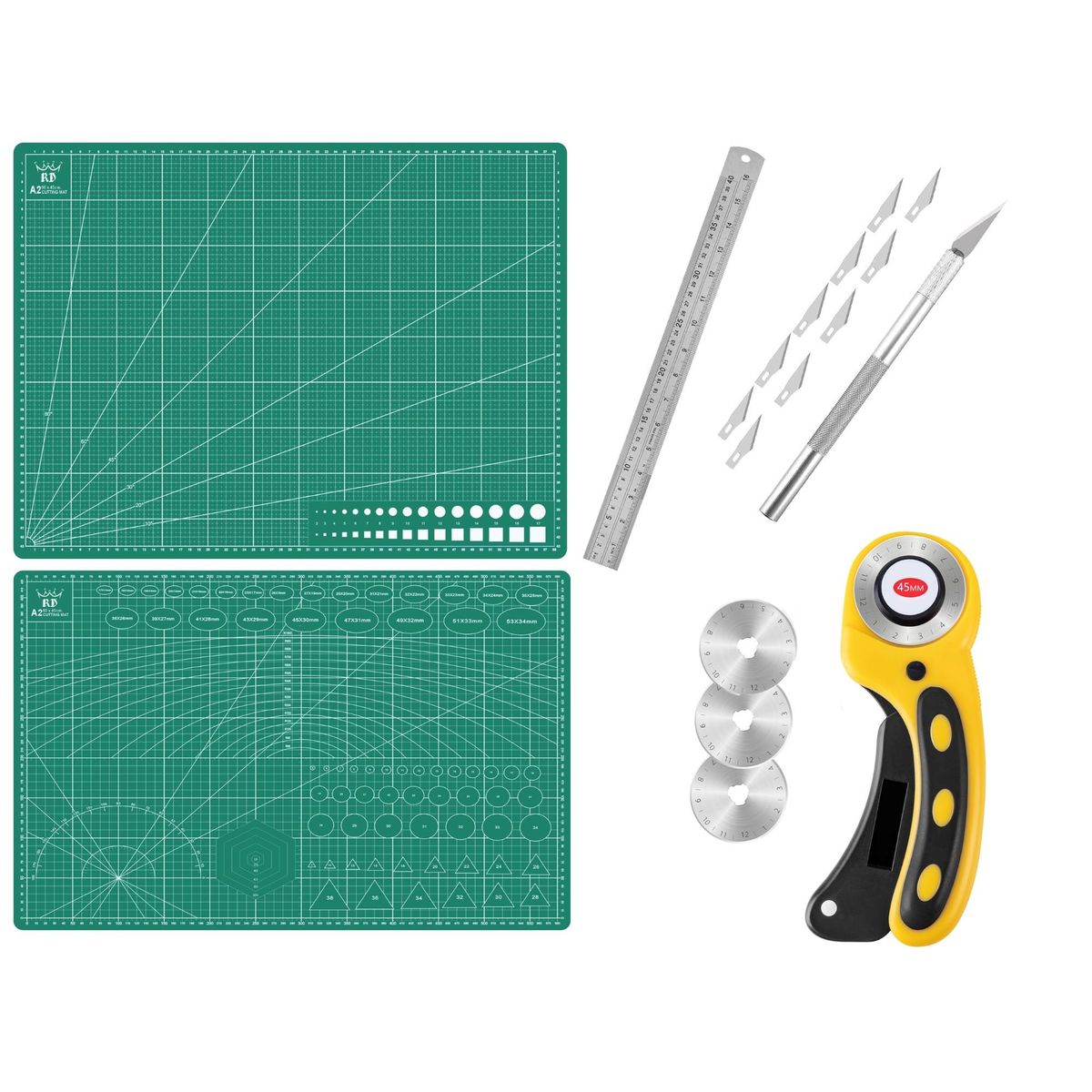 RD - Tapete Salvacorte Rd A2 Verde+ rotativo+ Bisturi+ Regla 40cm
