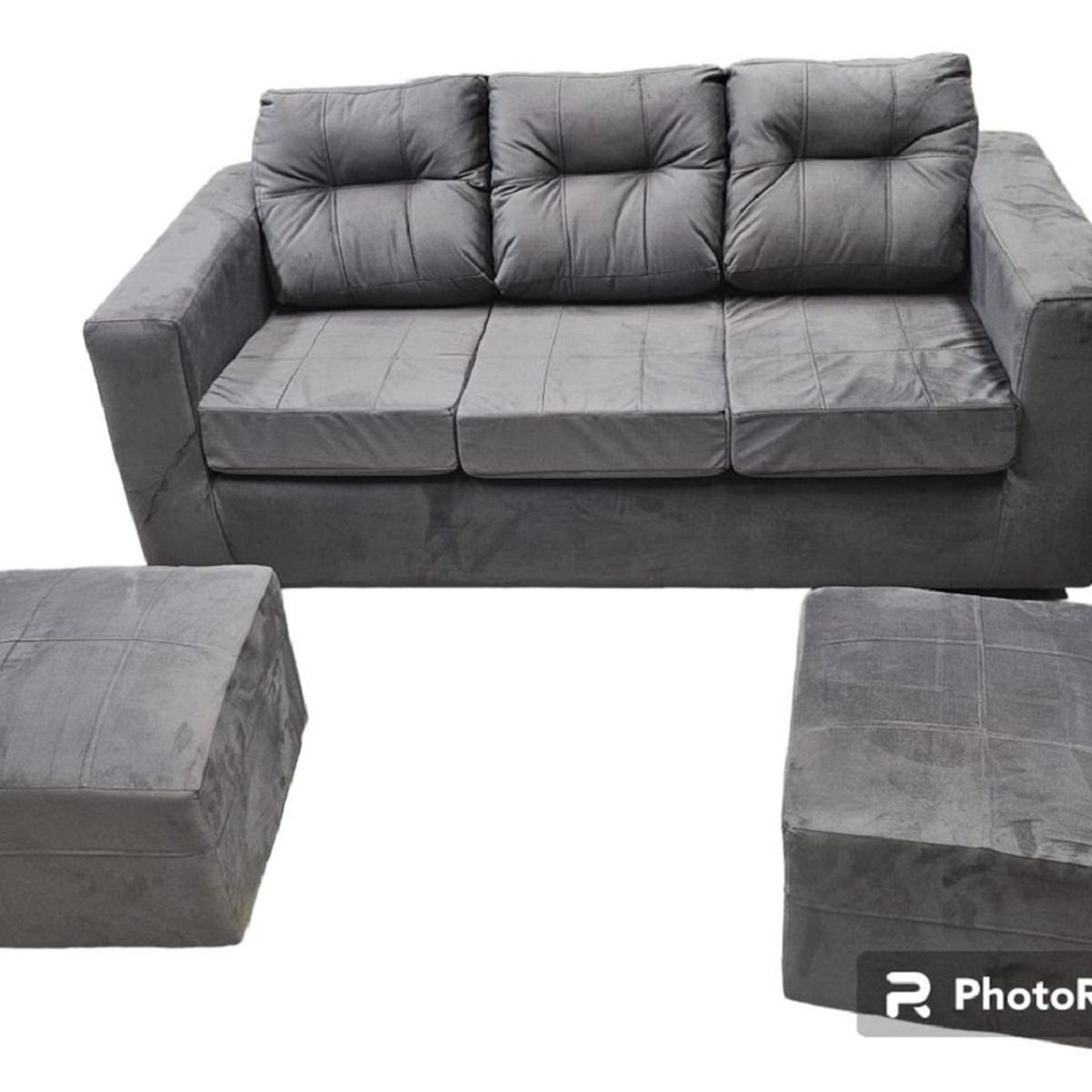 JDO & DESIGN - Sofá Nize 3 Cuerpos + 2 Pouf Felpa Gris