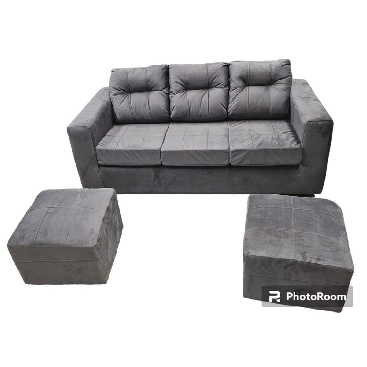 JDO & DESIGN - Sofá Nize 3 Cuerpos + 2 Pouf Felpa Gris