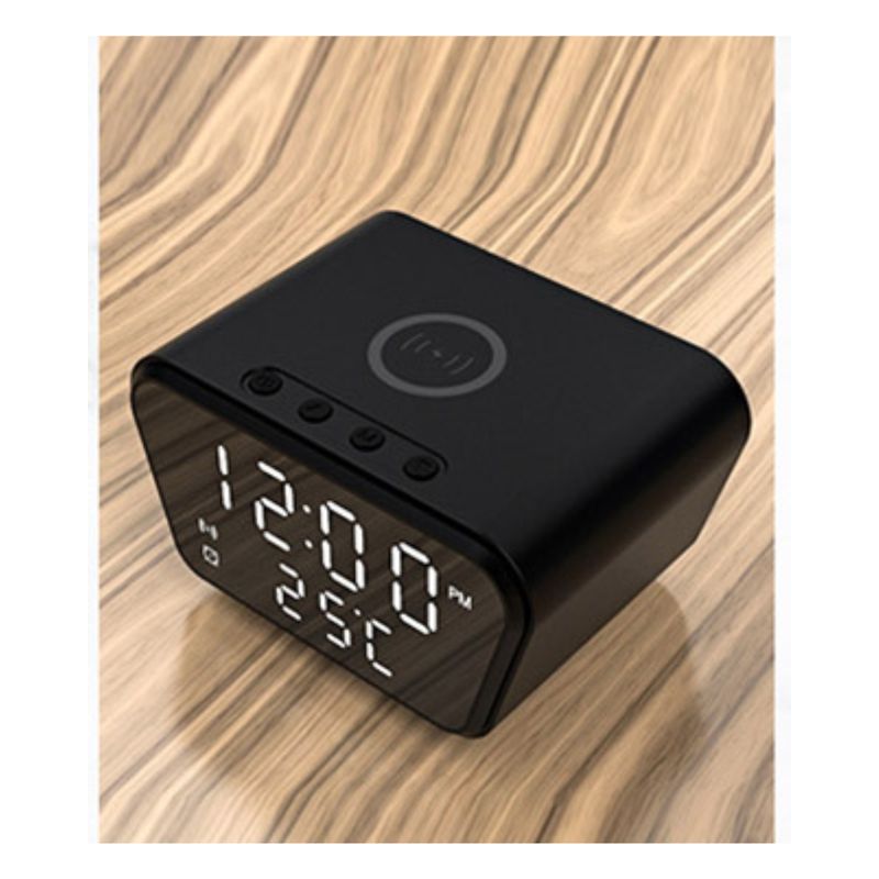 OEM - RELOJ DESPERTADOR DIGITAL CON CARGADOR INALAMBRICO NEGRO