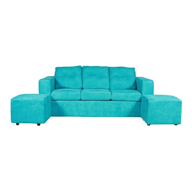 JDO & DESIGN - Sofá Nize 3 Cuerpos + 2 Pouf Felpa Turquesa