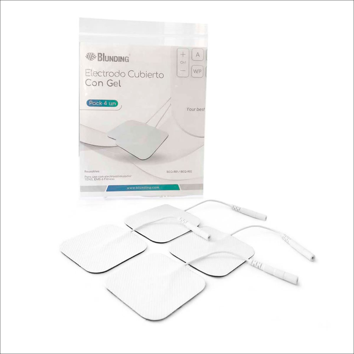 BLUNDING - Electrodo Electroestimulador Tens Cubierto Con Gel 40x40 4 Unds