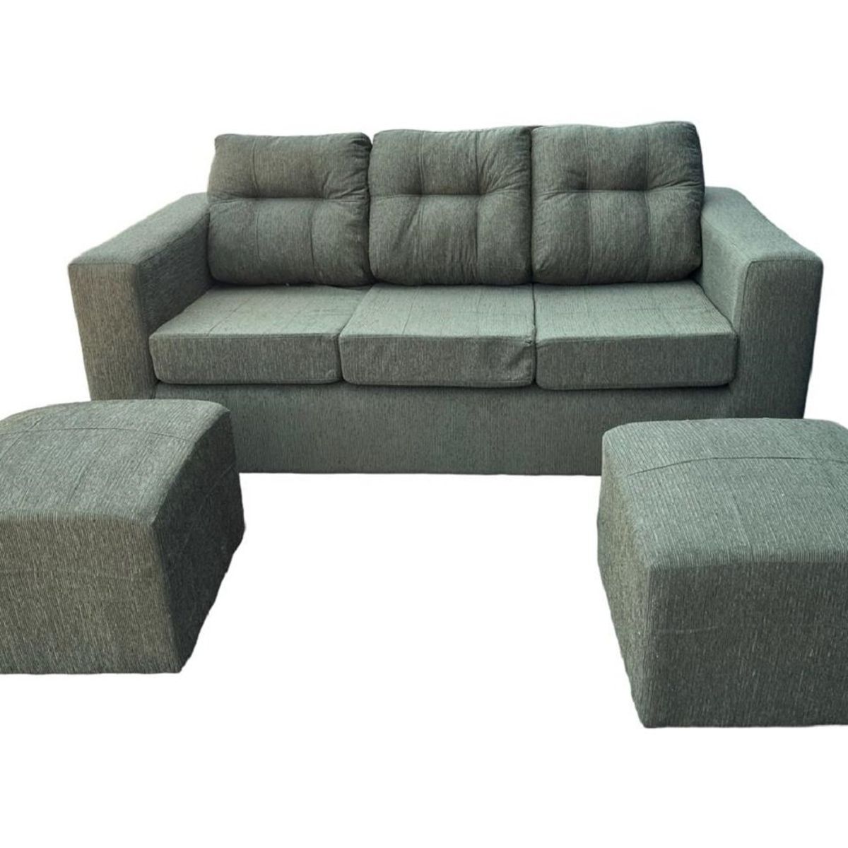 JDO & DESIGN - Sofá Nize 3 Cuerpos + 2 Pouf Tela Verde Menta