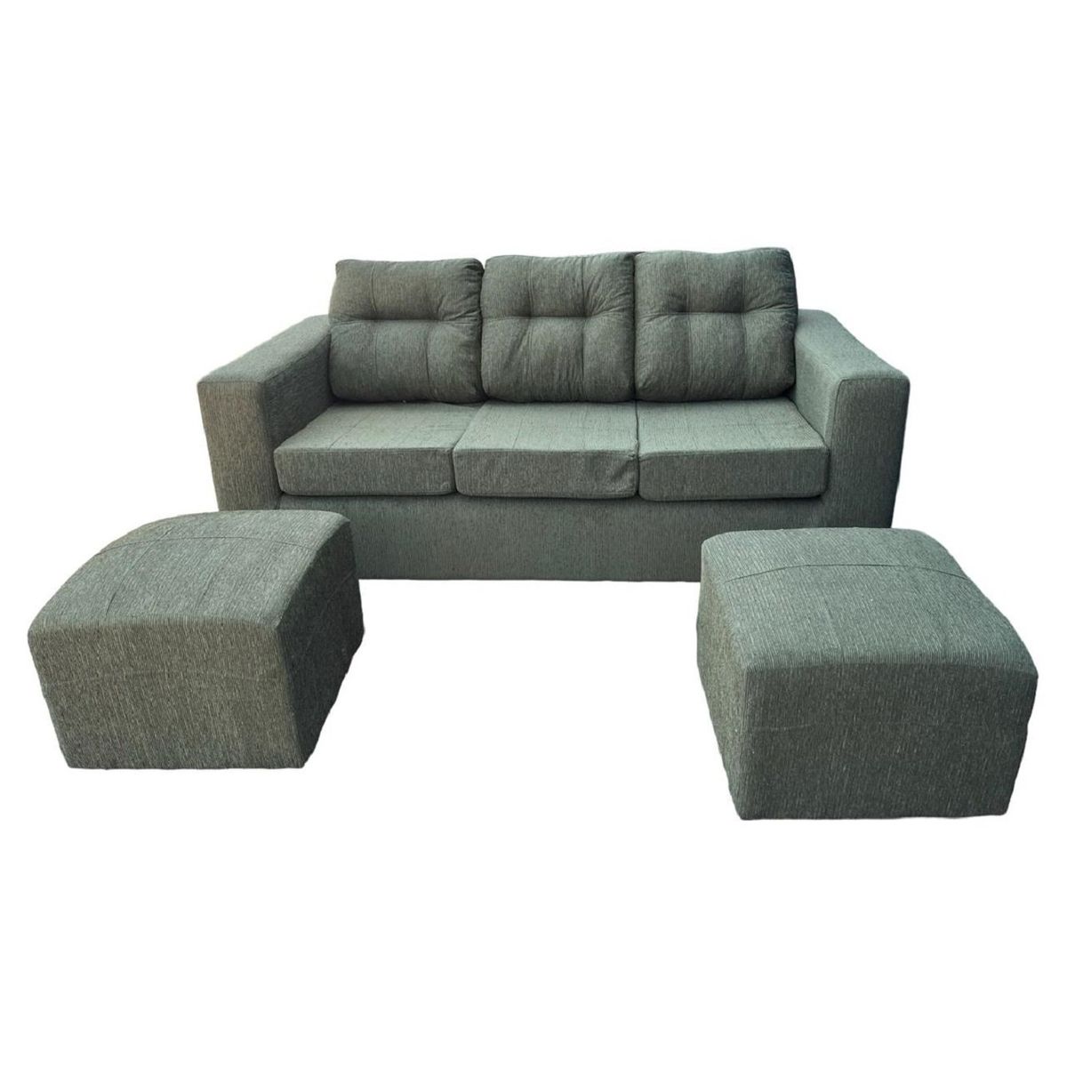 JDO & DESIGN - Sofá Nize 3 Cuerpos + 2 Pouf Tela Verde Menta