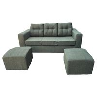 Sofá Nize 3 Cuerpos + 2 Pouf Tela Verde Menta