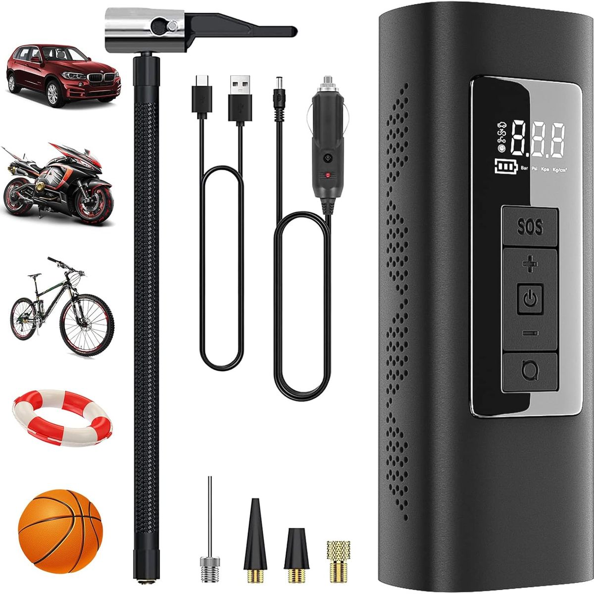 GENERICO - Inflador Neumaticos Portatil Bicicleta Power Bank Linterna