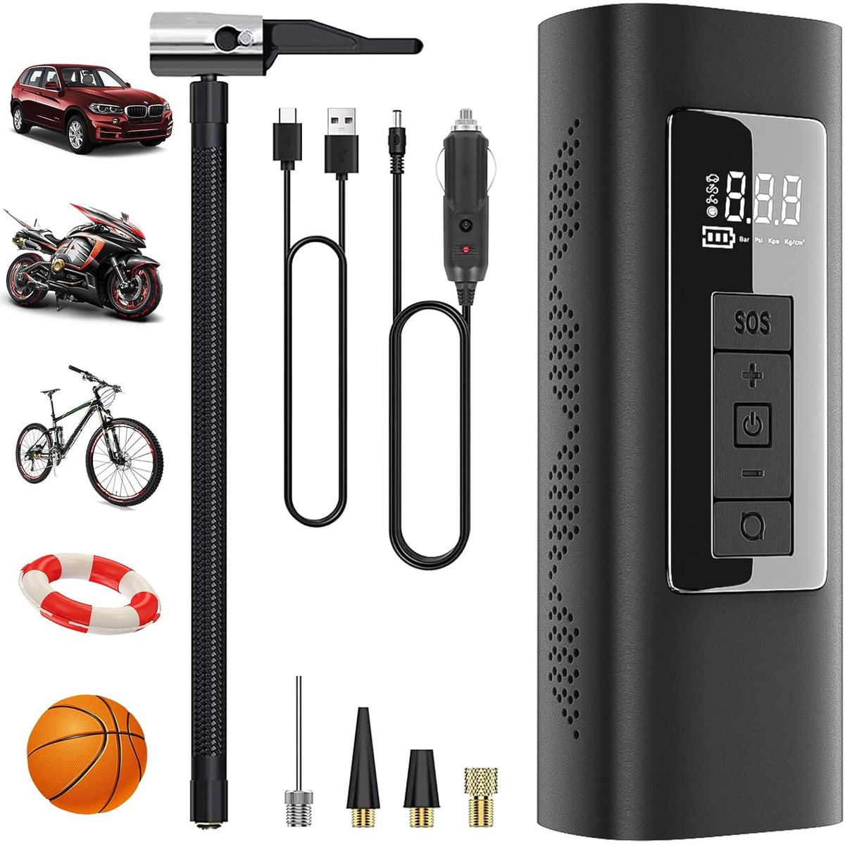 GENERICO - Inflador Neumaticos Portatil Bicicleta Power Bank Linterna