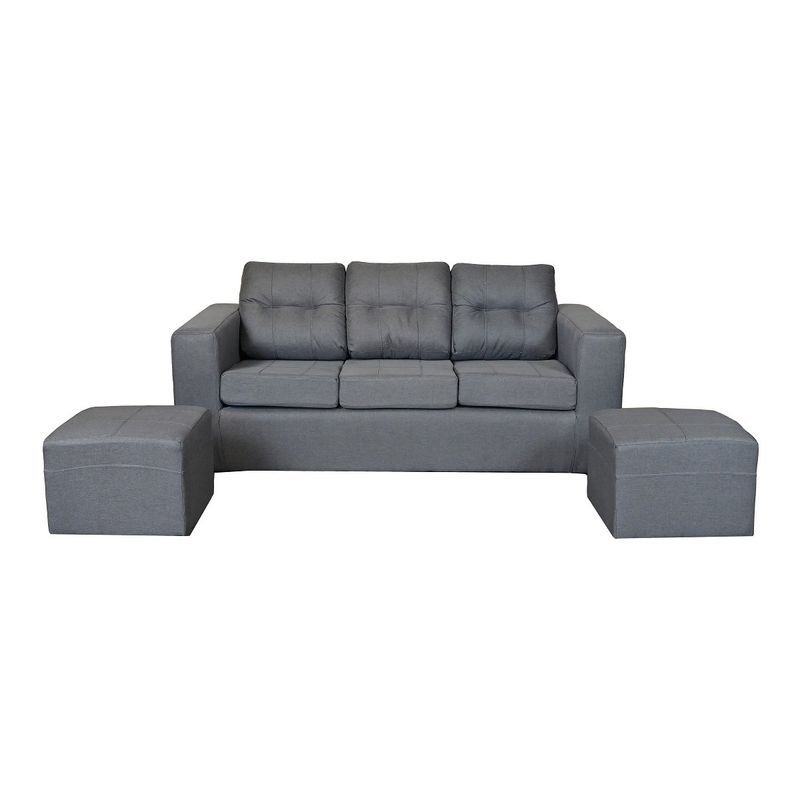 JDO & DESIGN - Sofá Nize 3 Cuerpos + 2 Pouf Tela Gris