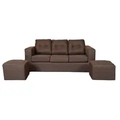 JDO & DESIGN - Sofá Nize 3 Cuerpos + 2 Pouf Tela Café