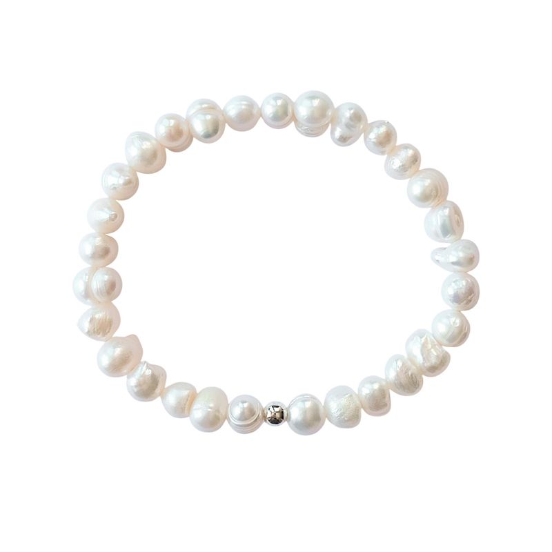 ANDREA COGGIOLA JOYAS - Pulsera Perla De Río Natural 7x5mm Bolita Plata Fina 925 Elásticada