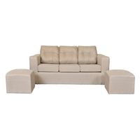 Sofá Nize 3 Cuerpos + 2 Pouf Tela Beige