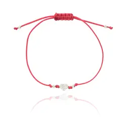 ANDREA COGGIOLA JOYAS - Pulsera Corazón Circón Blanco Bolitas Plata Fina 925 Cordón Rojo