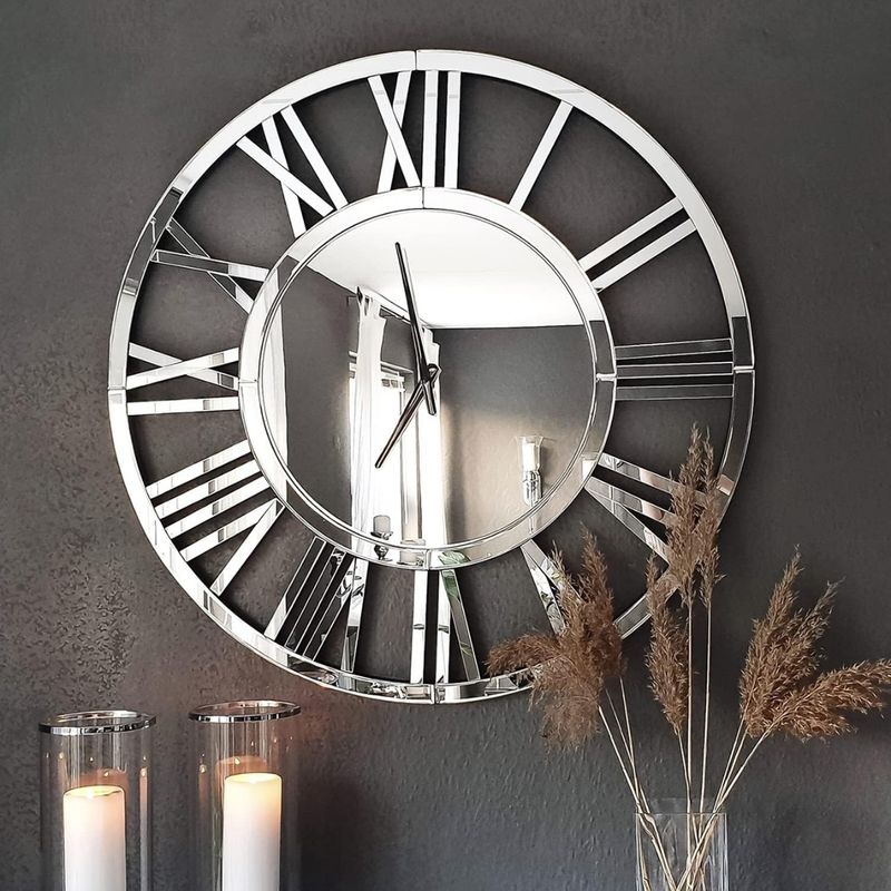 GENERICO - Reloj de Pared Espejo Biselado con Números Romanos Grande 60×60 cm