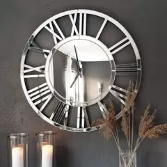GENERICO - Reloj de Pared Espejo Biselado con Números Romanos Grande 60×60 cm