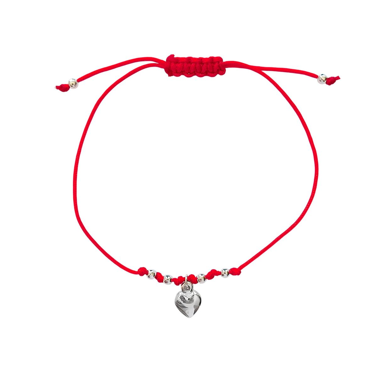 COGGIOLA - Pulsera Corazón Colgante Bolitas Plata Fina 925 Cordón Rojo