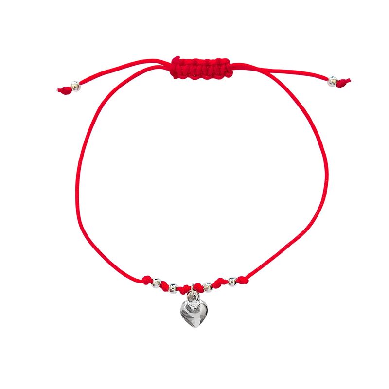 ANDREA COGGIOLA JOYAS - Pulsera Corazón Colgante Bolitas Plata Fina 925 Cordón Rojo