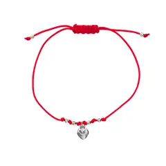 COGGIOLA - Pulsera Corazón Colgante Bolitas Plata Fina 925 Cordón Rojo