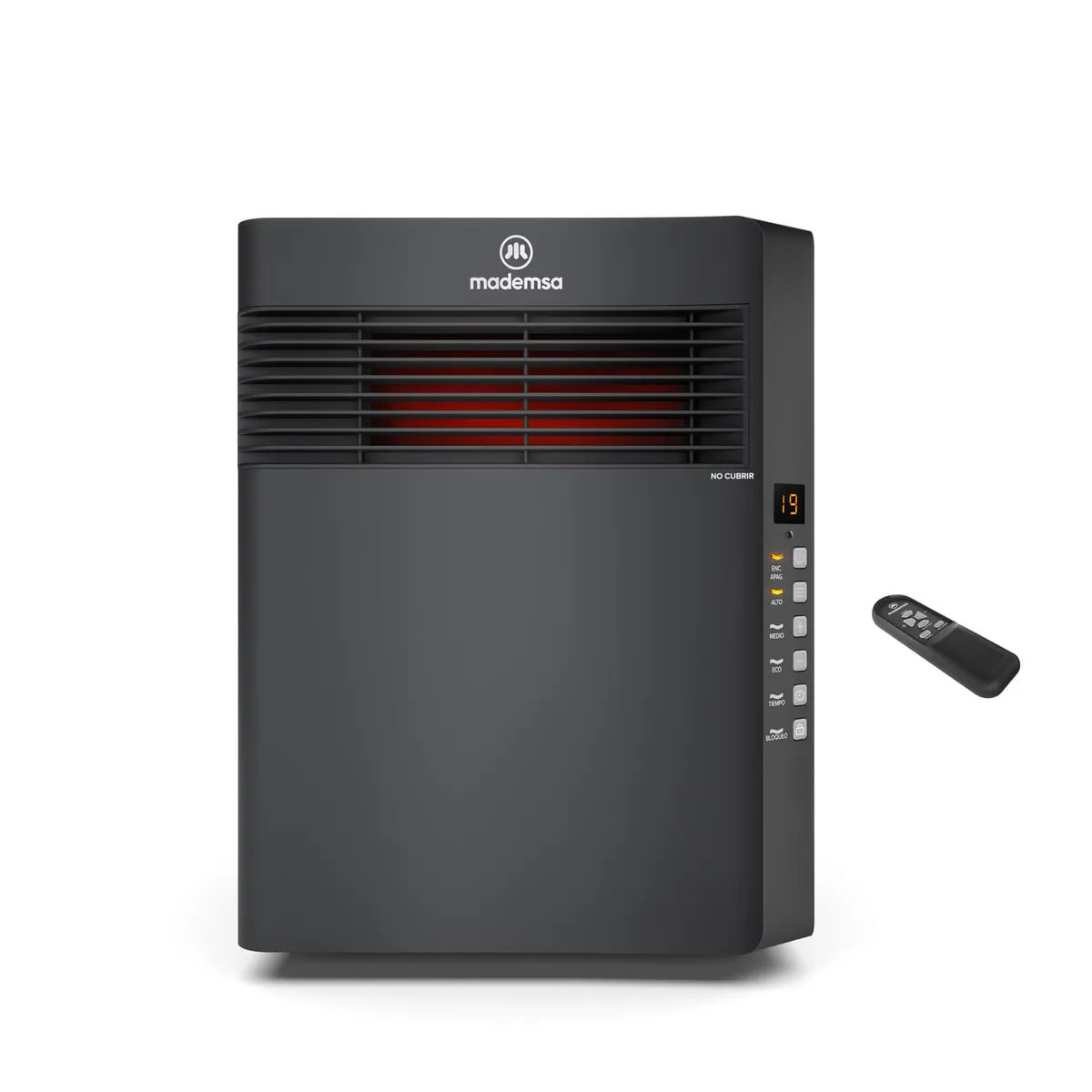 MADEMSA - Estufa Eléctrica Infrarroja Mademsa 1500W Digital, Modo Eco y Control Remoto INF10 Negra