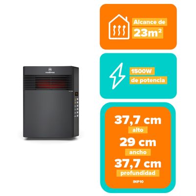 Imagen 2 del producto Estufa Eléctrica Infrarroja 1500W Digital, Modo Eco y Control Remoto INF10 Negra